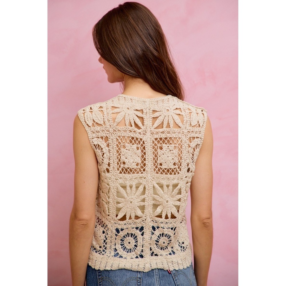 SO ME Summer Crochet Patterned Sleeveless Vest Top - M/L - Picture 3 of 16